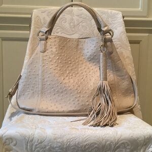 Winter White Ostrich Embossed All Leather